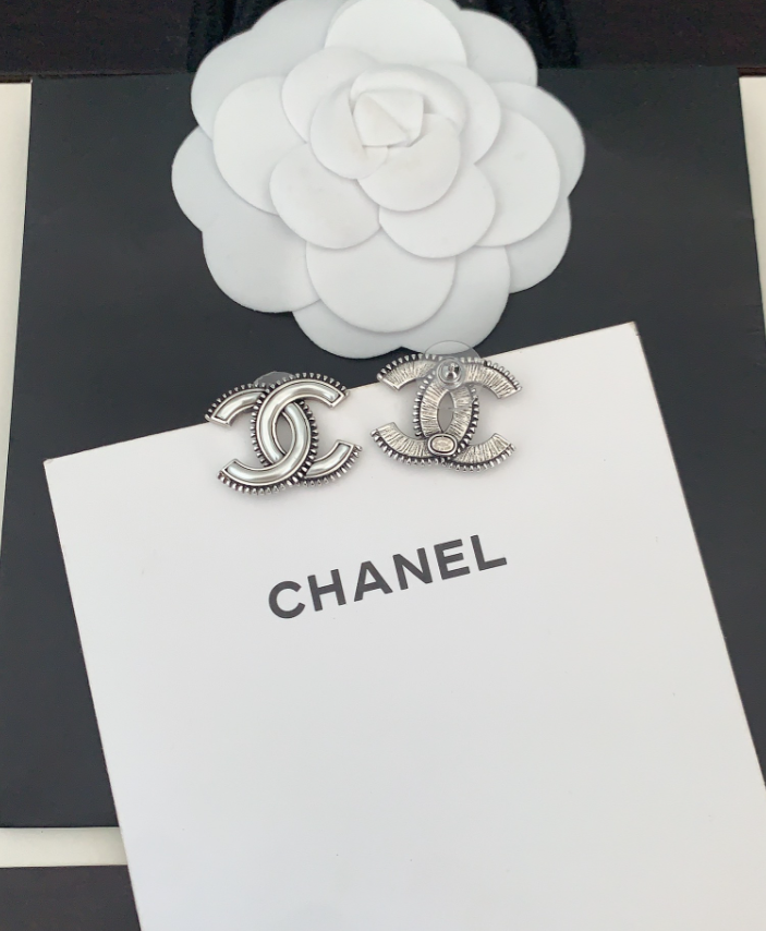 Chanel Classic CC Crystal Stud Earrings Silver