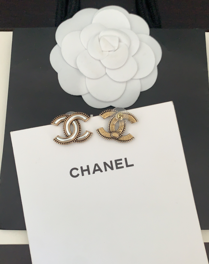 Chanel Classic CC Crystal Stud Earrings Silver