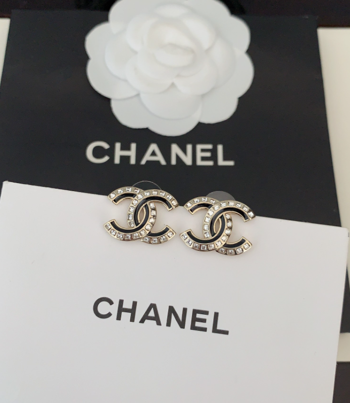 Chanel Classic CC Crystal Stud Earrings Silver