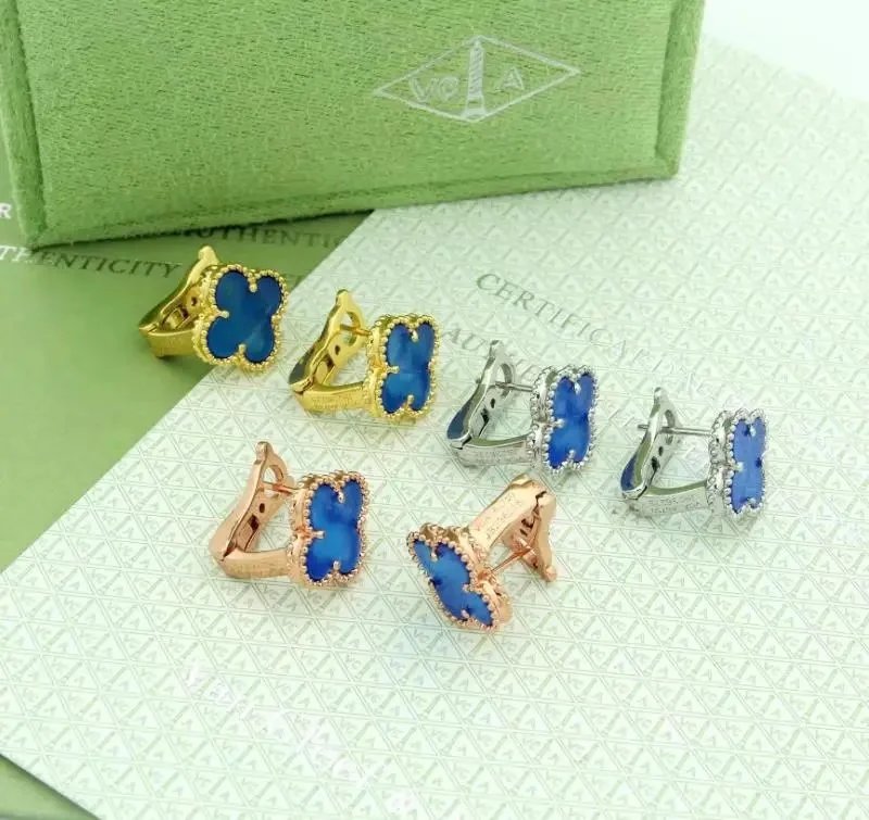 Van Cleef & Arpels Vintage Alhambra Blue Agate Earrings