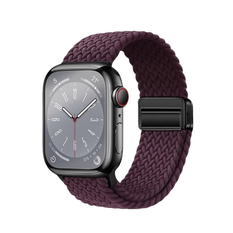 Apple Watch Compatible Nylon Braided Magnetic Strap Dark Cherry