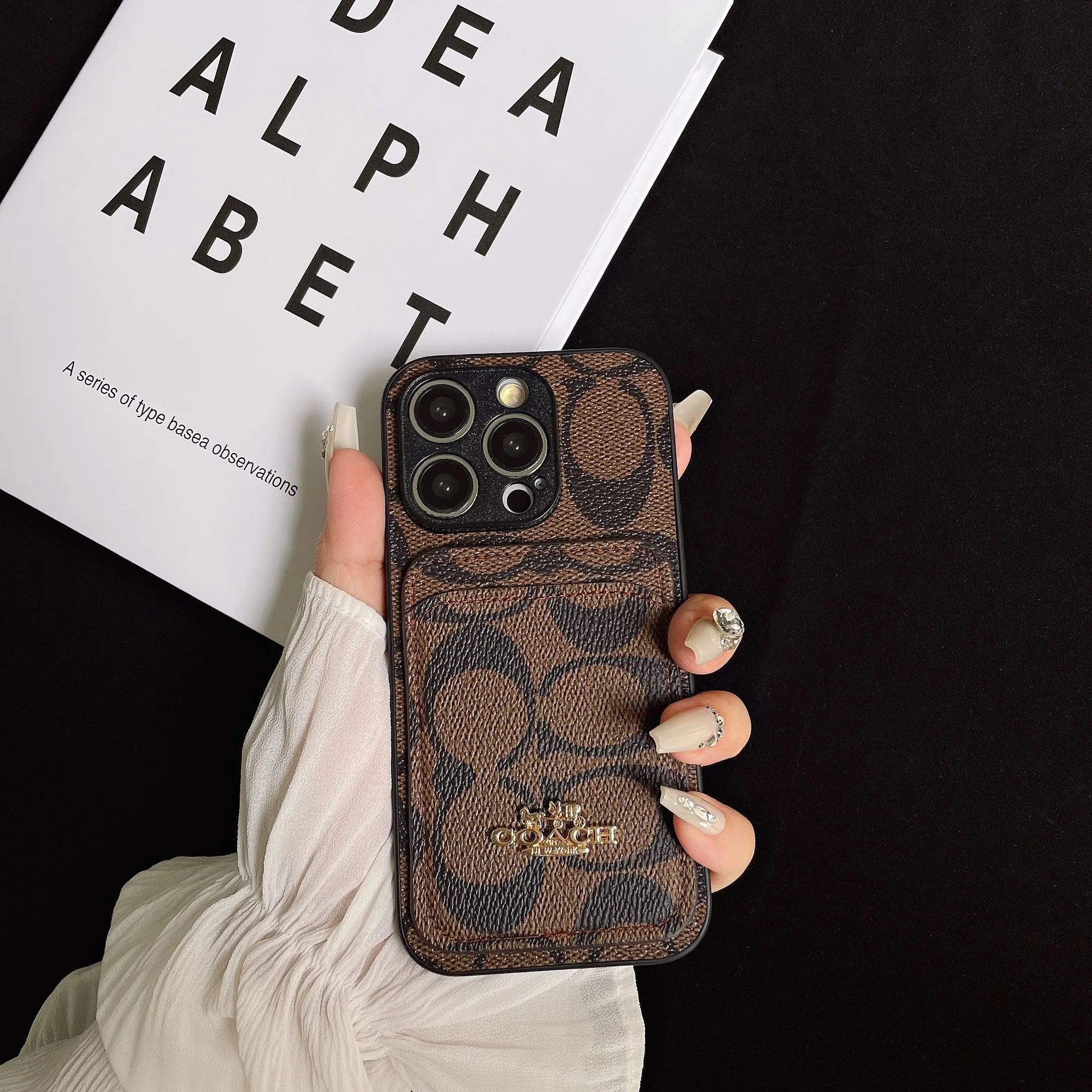 Coach Signature Canvas iPhone Case With Card Slot Brown