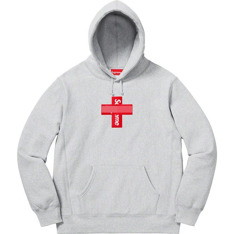 Supreme Cross Box Logo Hooded Sweatshirt Heather Grey
