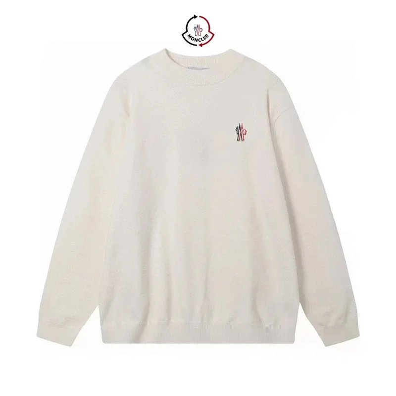 Moncler Tricolor Outline Logo Knit Sweater Off-White