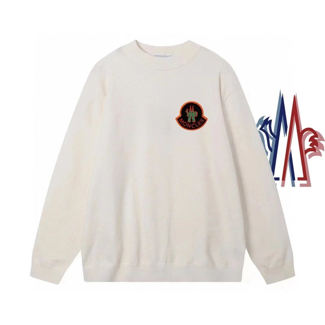 Moncler Tricolor Outline Logo Knit Sweater Off-White