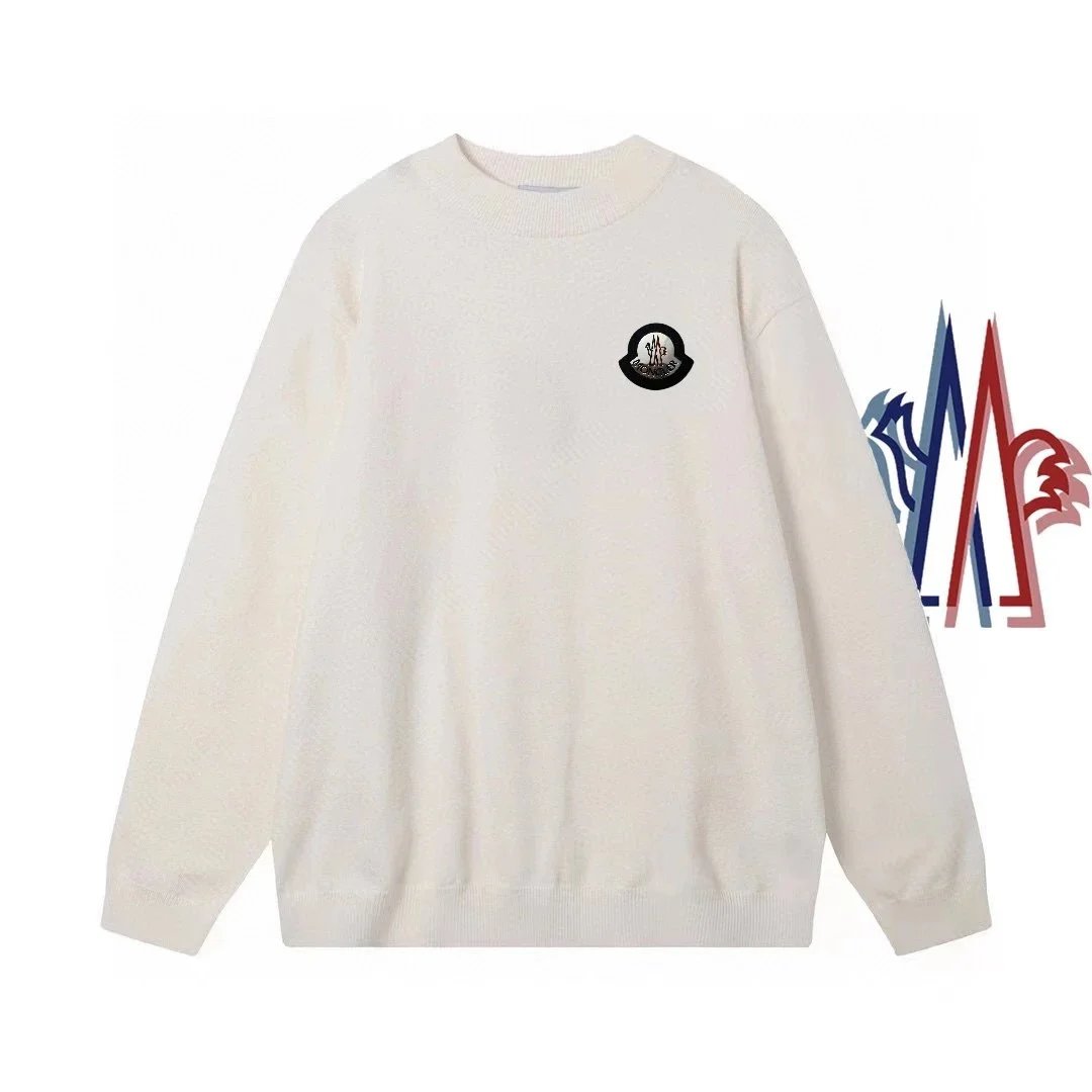 Moncler Tricolor Outline Logo Knit Sweater Off-White