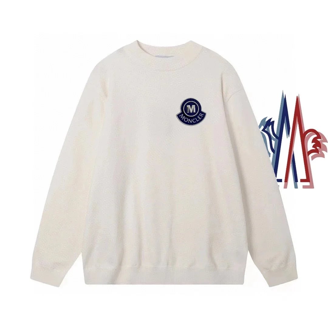 Moncler Tricolor Outline Logo Knit Sweater Off-White