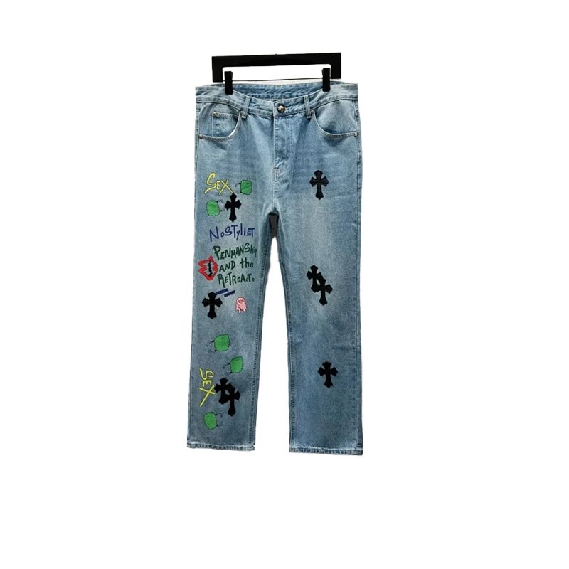 Chrome Hearts x Matty Boy Sex Records Cross Patch Jeans Light Blue