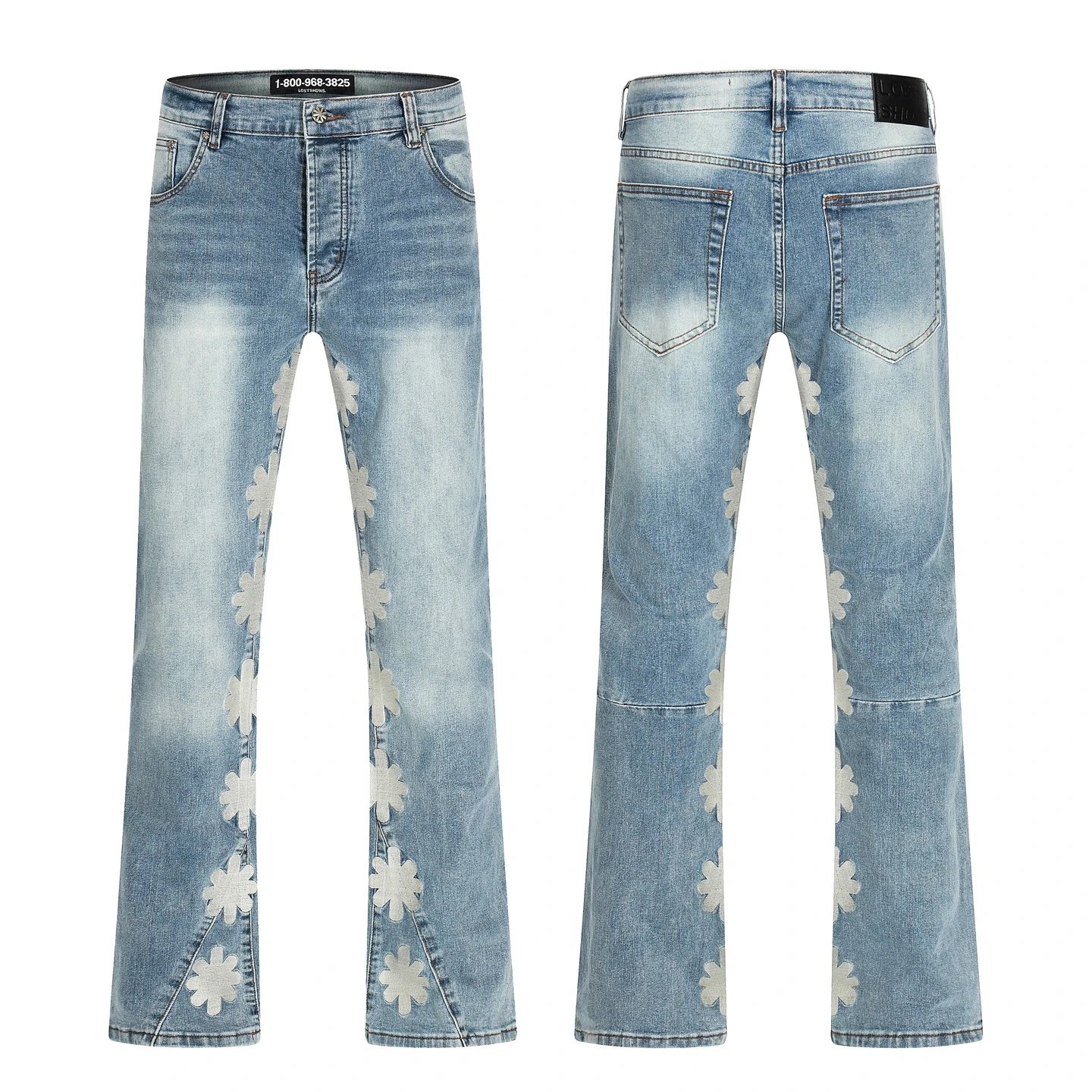 LOSTSHDWS Embroidered Floral Flare Denim Pants Black Bone