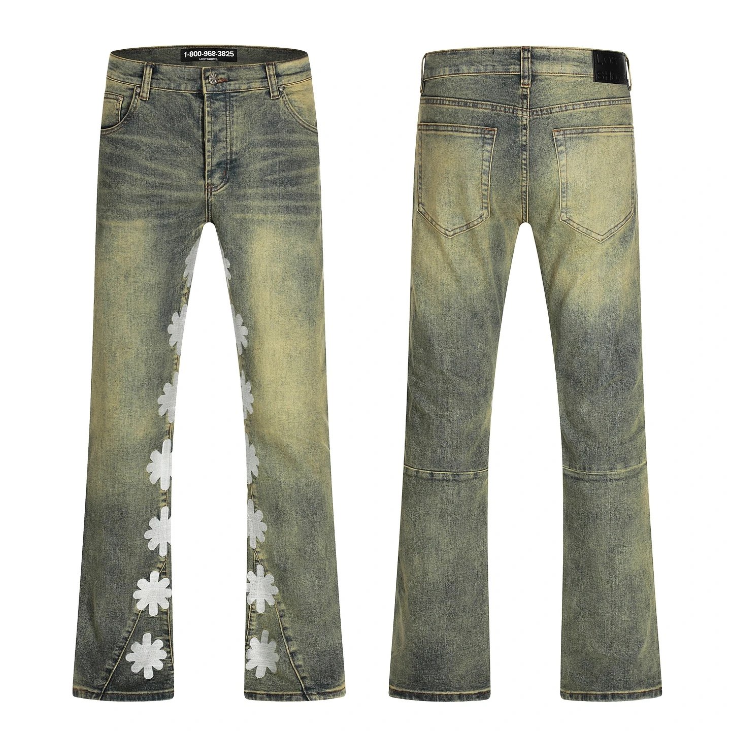 LOSTSHDWS Embroidered Floral Flare Denim Pants Black Bone