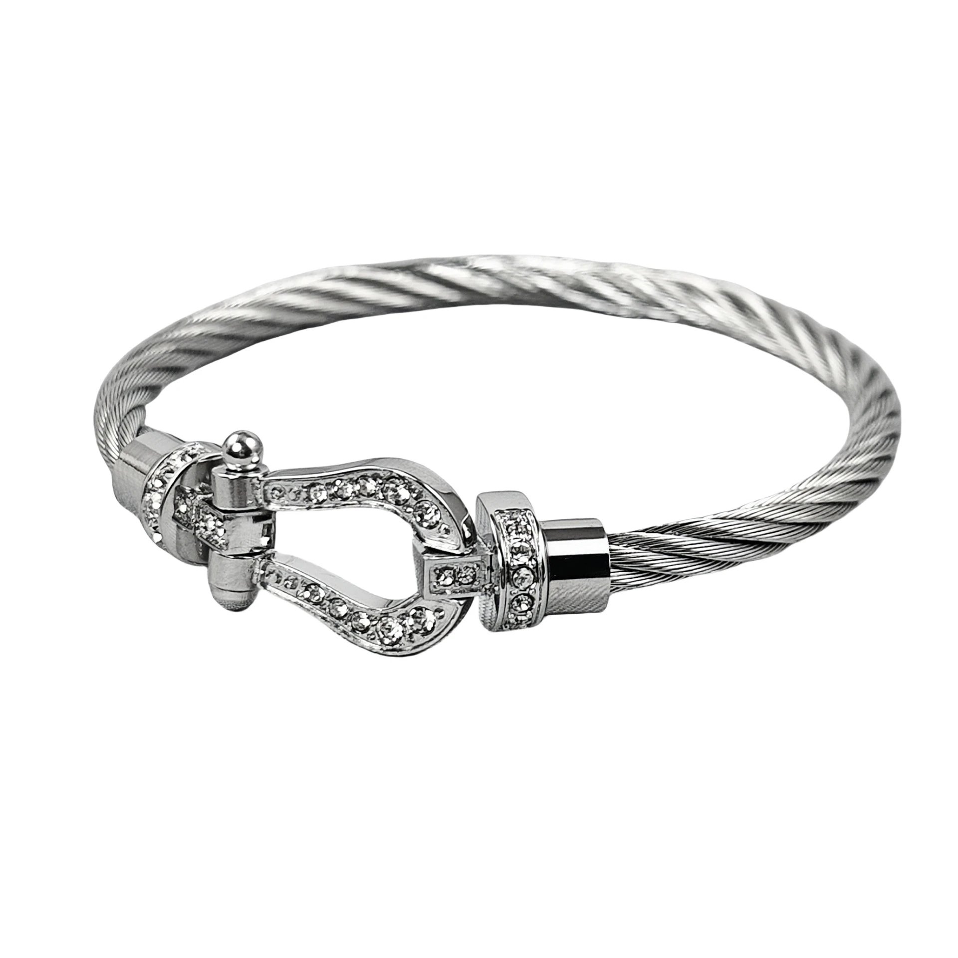 FRED Force 10 Bracelet White Gold Diamond Pavé Buckle with Steel Cable