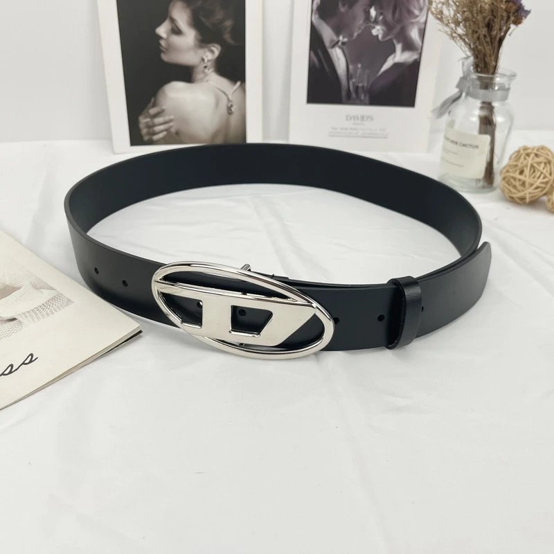 Diesel Oval D Logo B-1DR Leather Belt Black/Silver