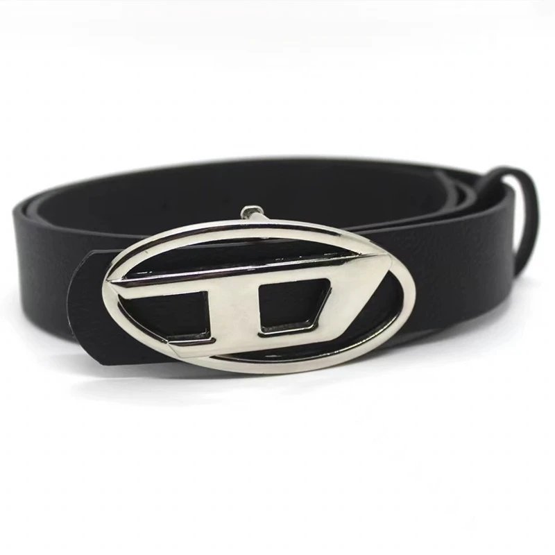 Diesel Oval D Logo B-1DR Leather Belt Black/Silver