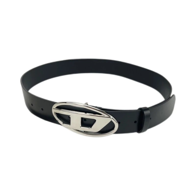 Diesel Oval D Logo B-1DR Leather Belt Black/Silver