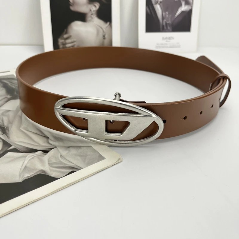 Diesel Oval D Logo B-1DR Leather Belt Black/Silver