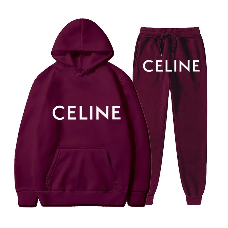 Celine Logo Print Cotton Fleece Tracksuit White
