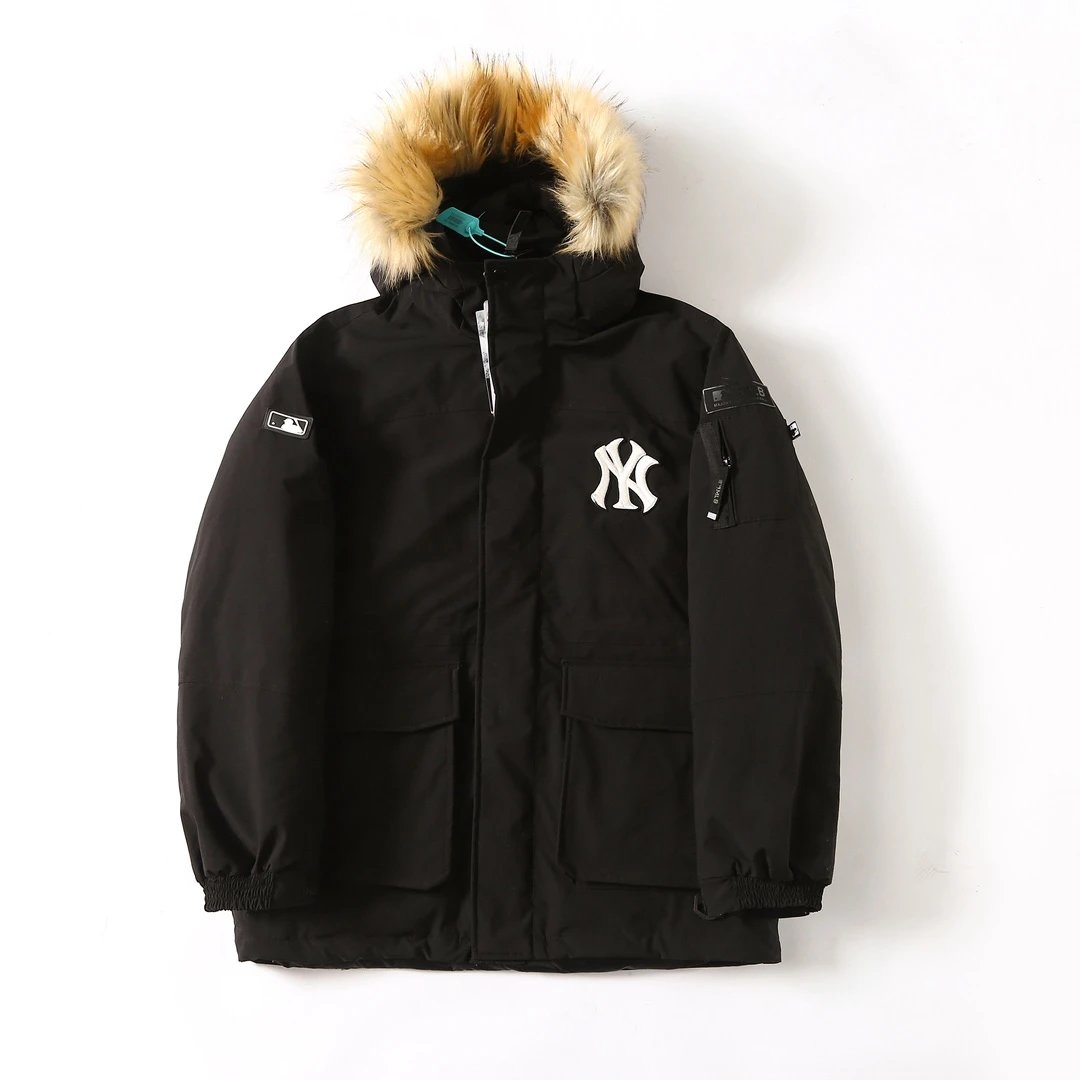 MLB New York Yankees Fur Hood Down Parka Jacket Black