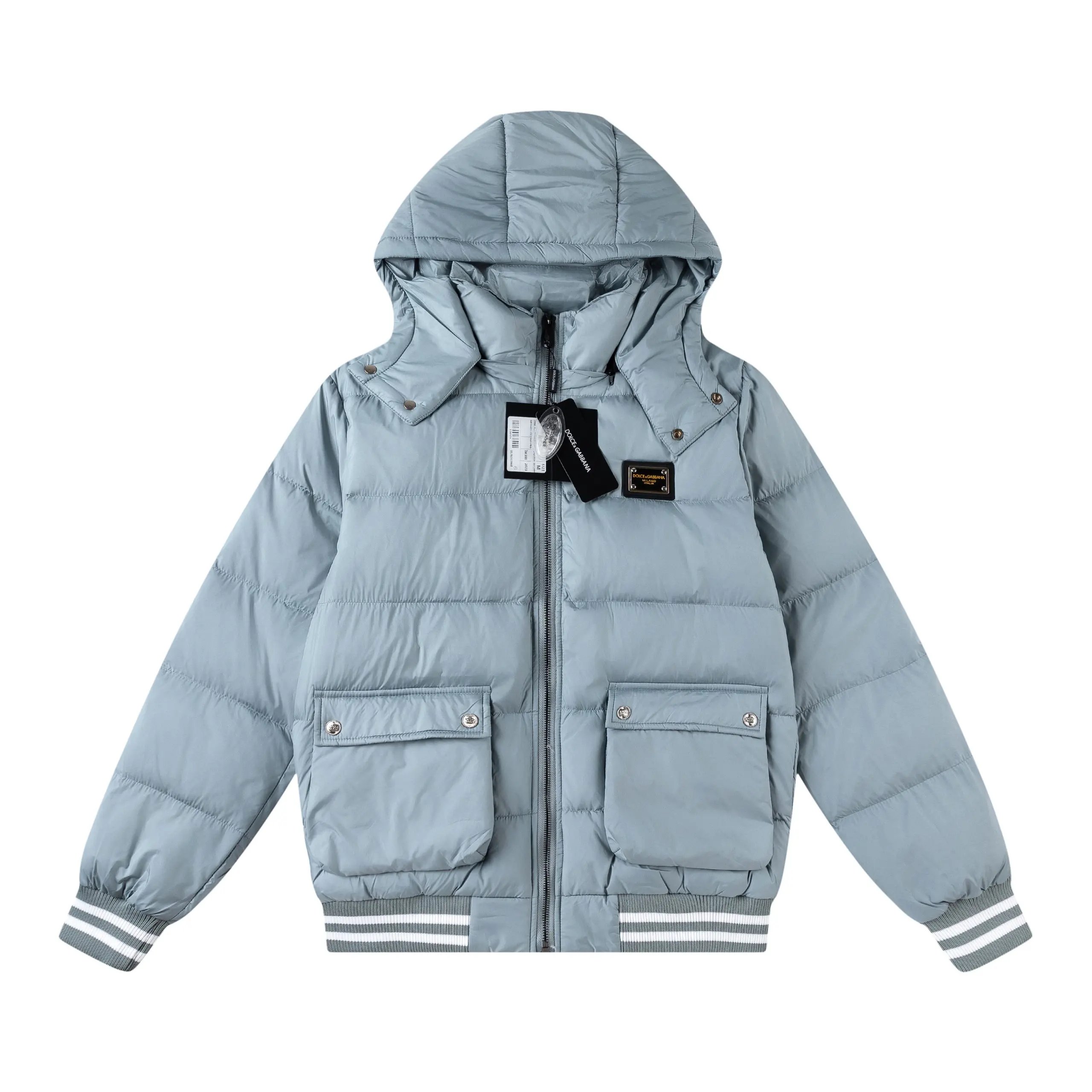 Dolce & Gabbana DG Logo Jacquard Hooded Down Jacket Light Green