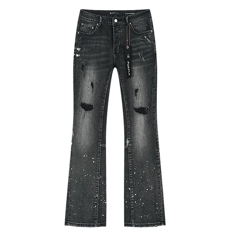 Purple Brand P005 Distressed Flare Jeans Washed Black