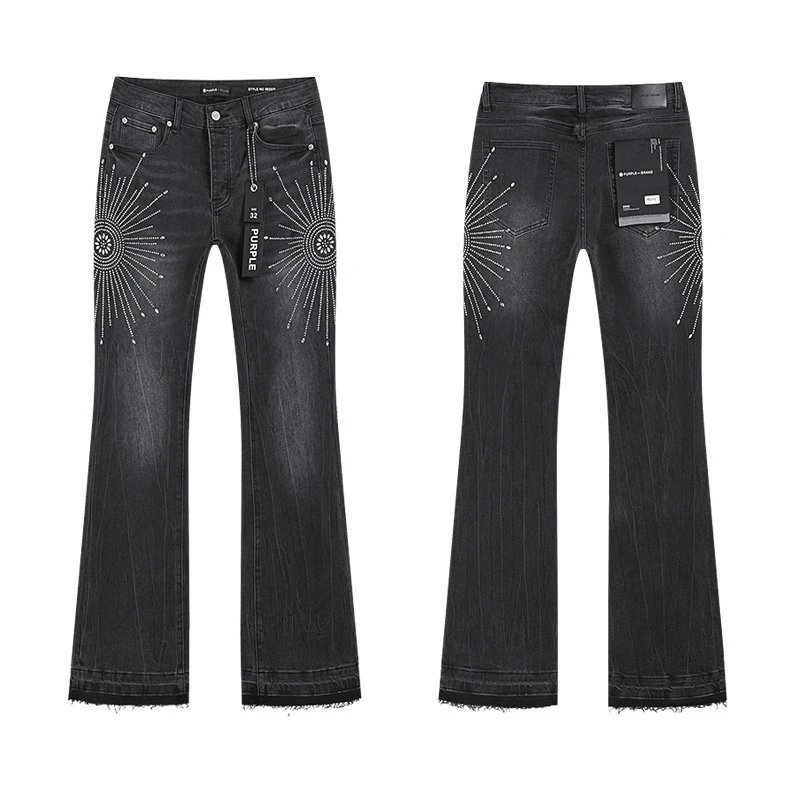 Purple Brand Paint Splatter Flared Jeans Washed Black