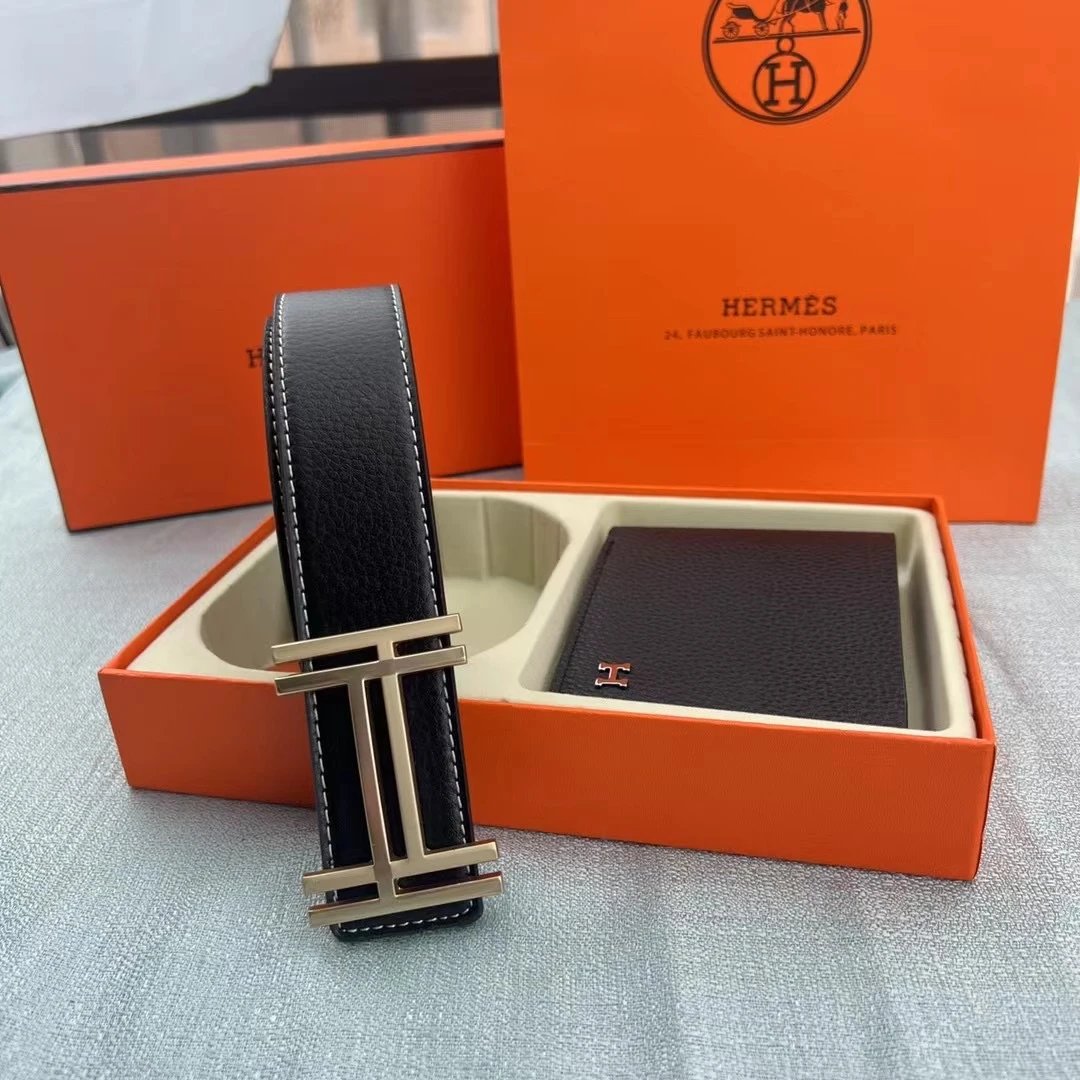 Hermès H Belt and Wallet Gift Set Black