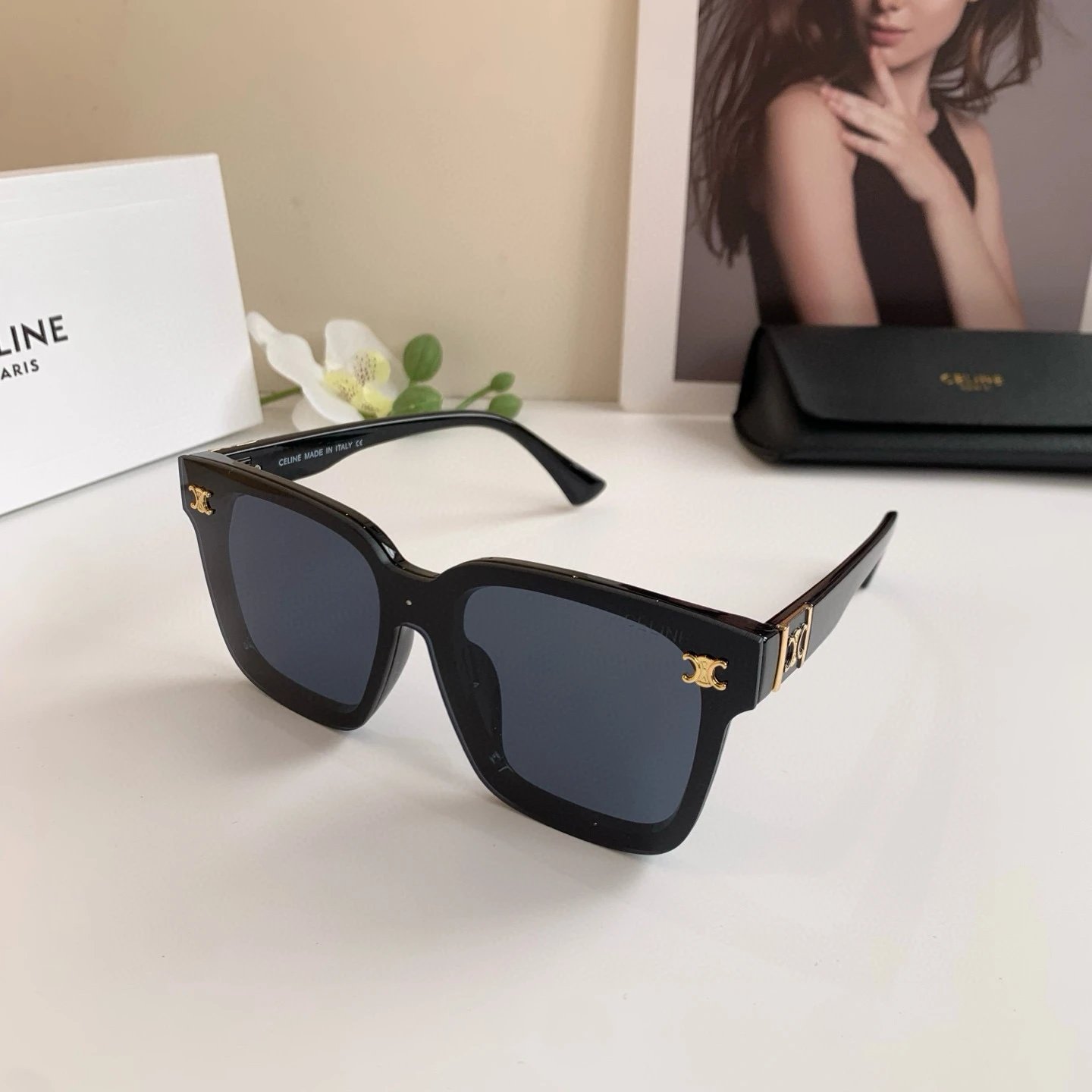 Celine Triomphe Metal Rimless Sunglasses Gold / Pink Grey Gradient