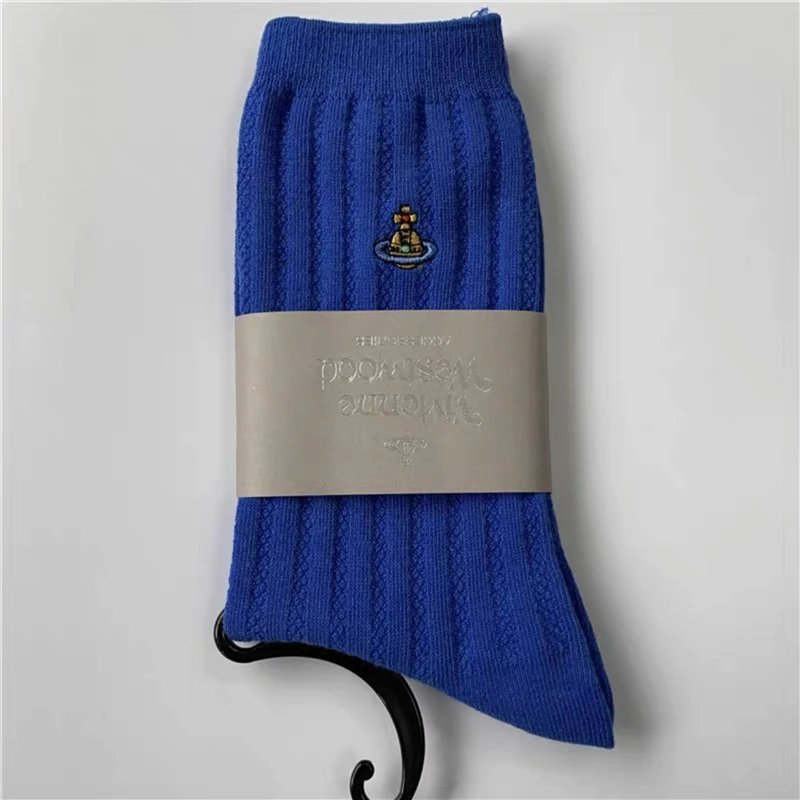 Vivienne Westwood Orb Embroidered Ribbed Socks Navy