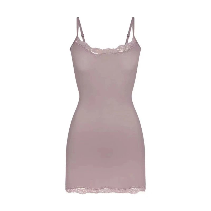 SKIMS Fits Everybody Lace Slip Dress Onyx