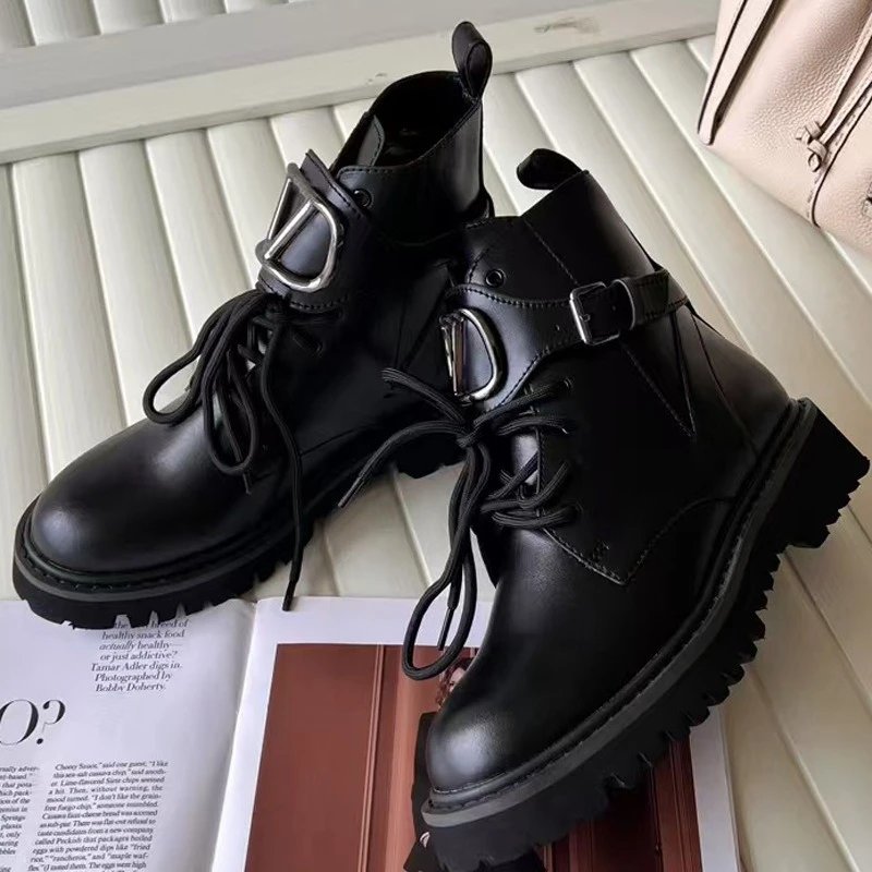 Valentino Garavani VLogo Signature Leather Combat Boots Black