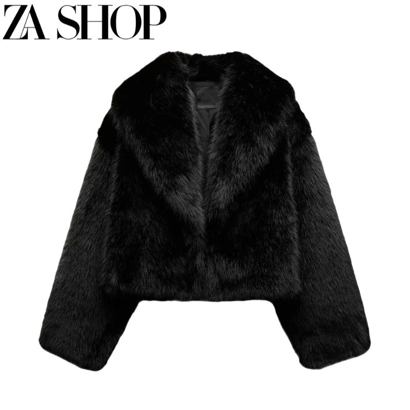 Zara Abrigo Corto Efecto Pelo Black