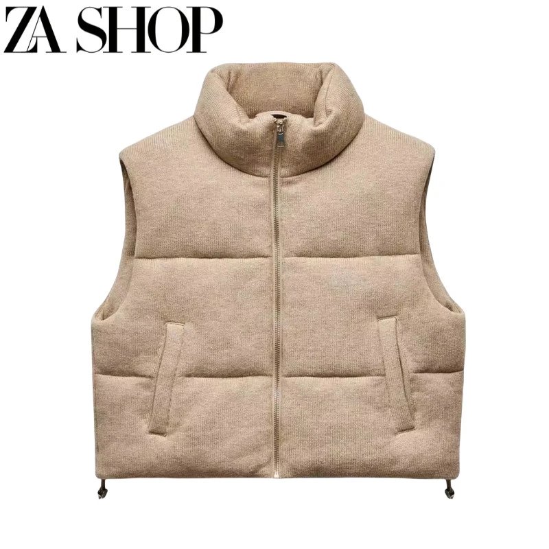 Zara Knitted Puffer Gilet Beige