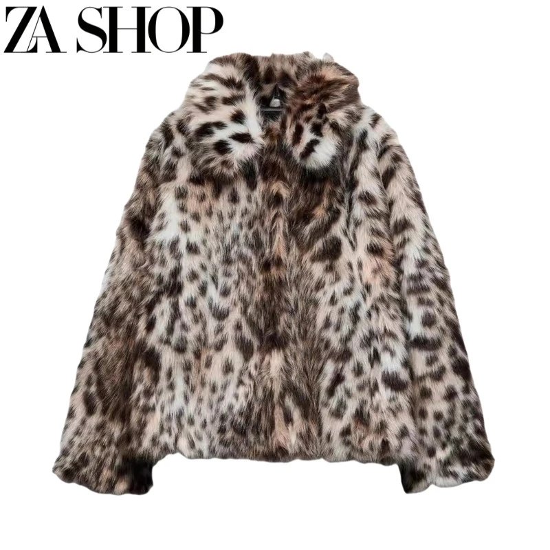 Zara Leopard Print Faux Fur Jacket