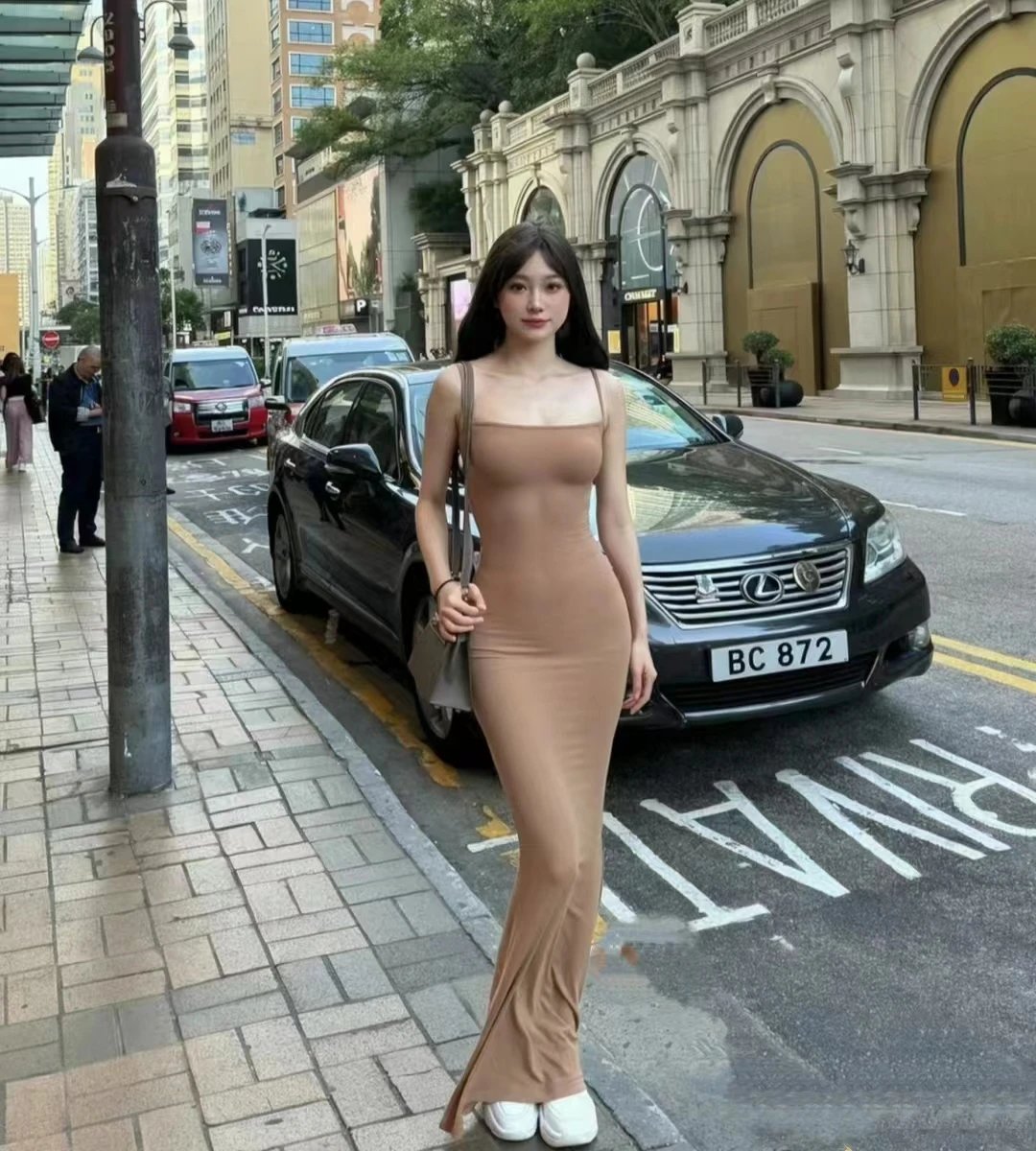 SKIMS Fits Everybody Long Slip Dress Camel