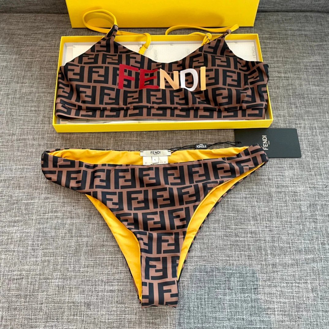 Fendi FF Motif Reversible Triangle Bikini Brown