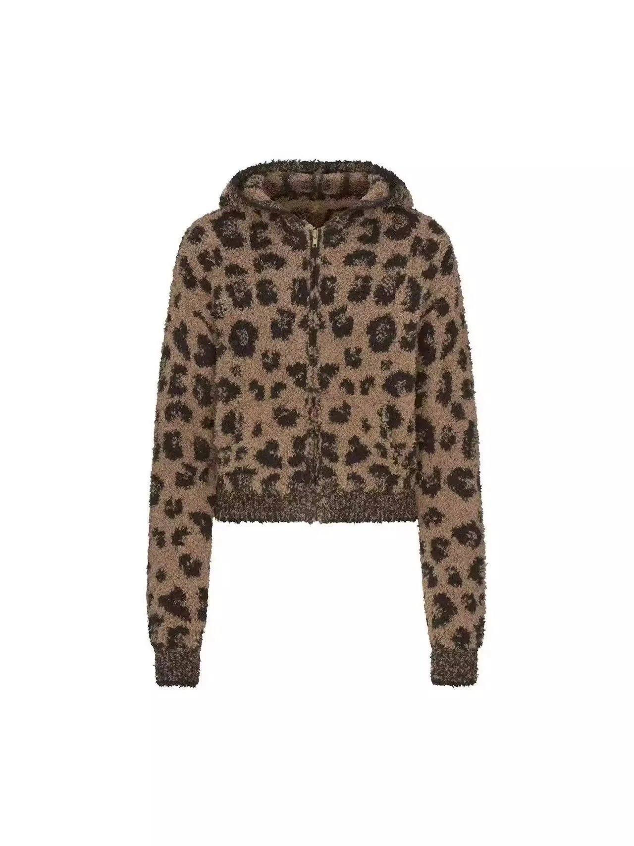 SKIMS Cozy Knit Animal Ear Zip Hoodie Leopard Print