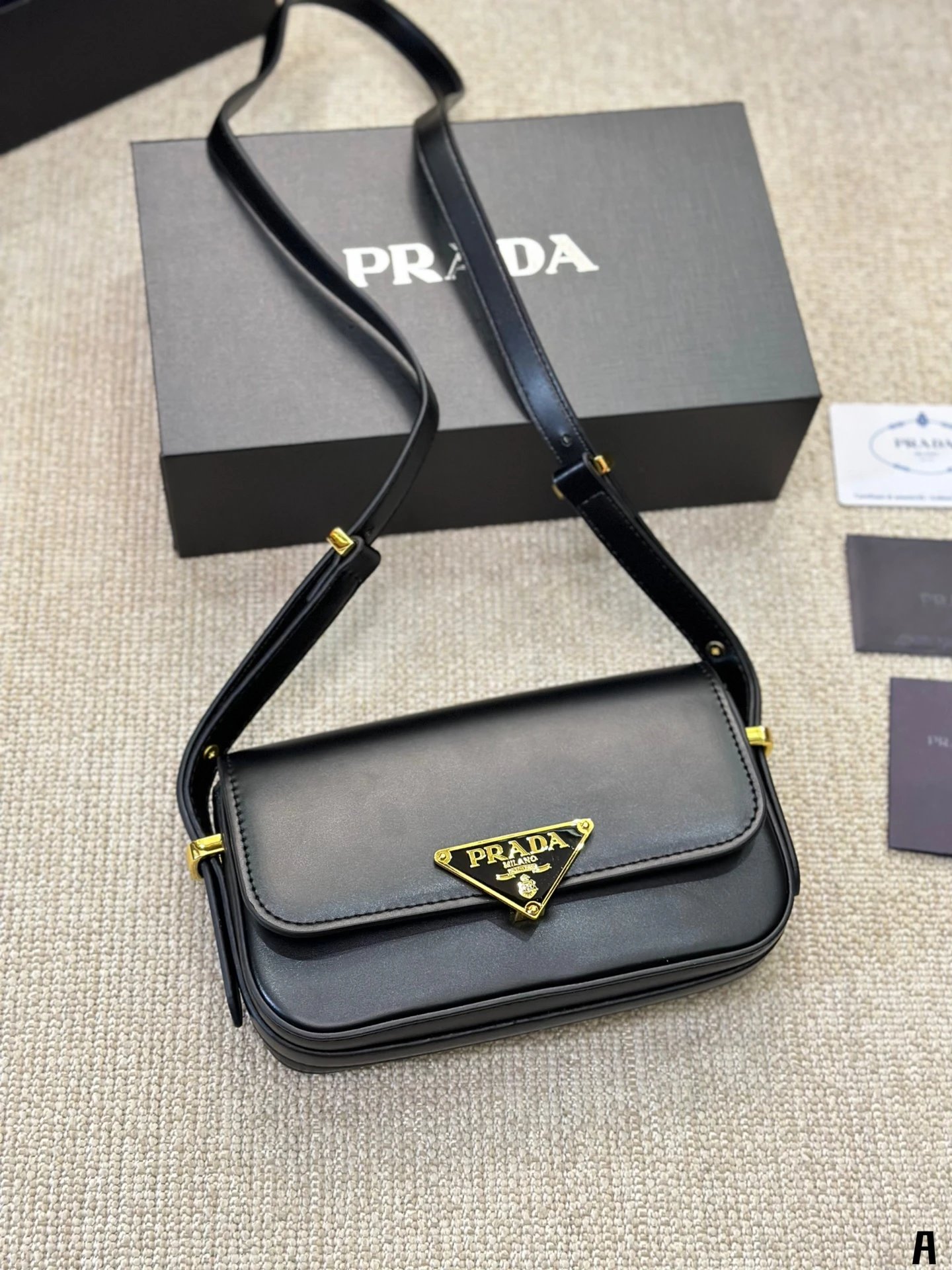 Prada Emblème Leather Shoulder Bag Black