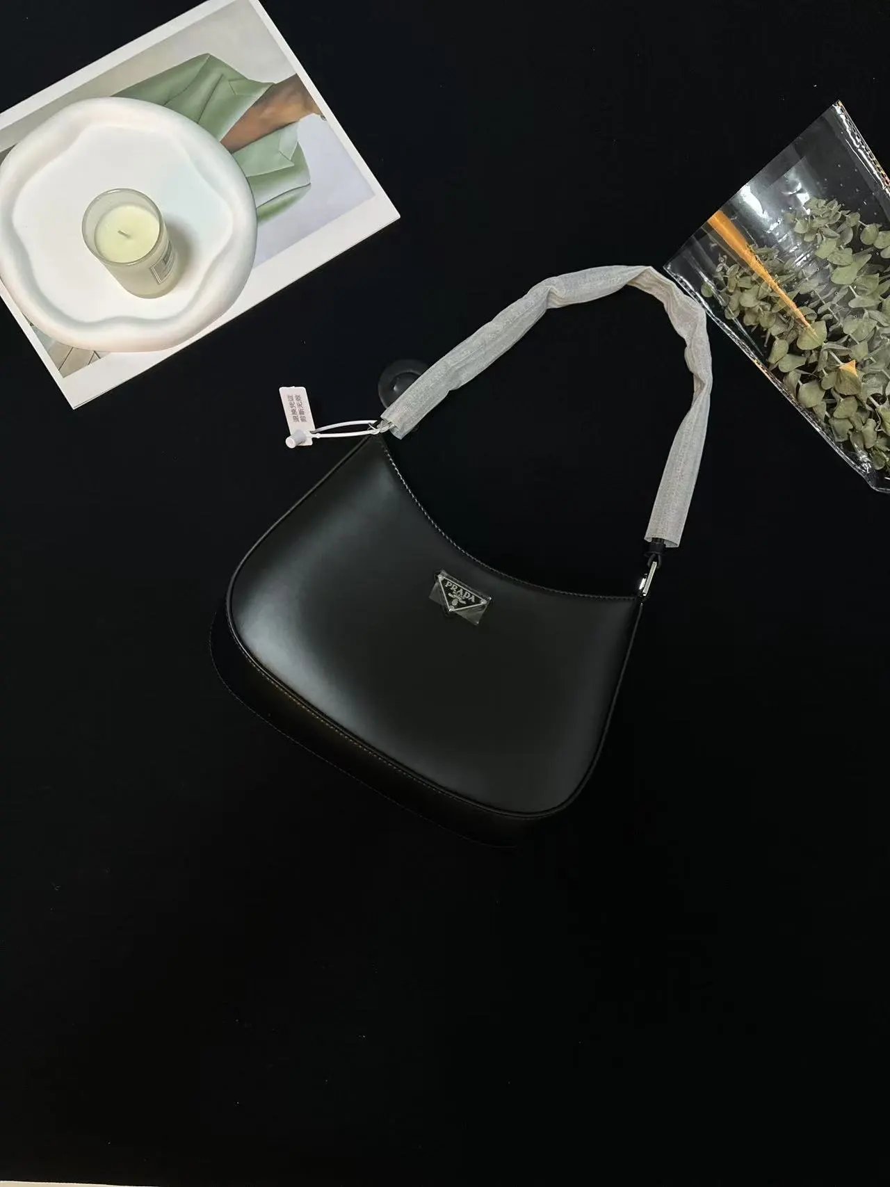 Prada Cleo Brushed Leather Shoulder Bag Black