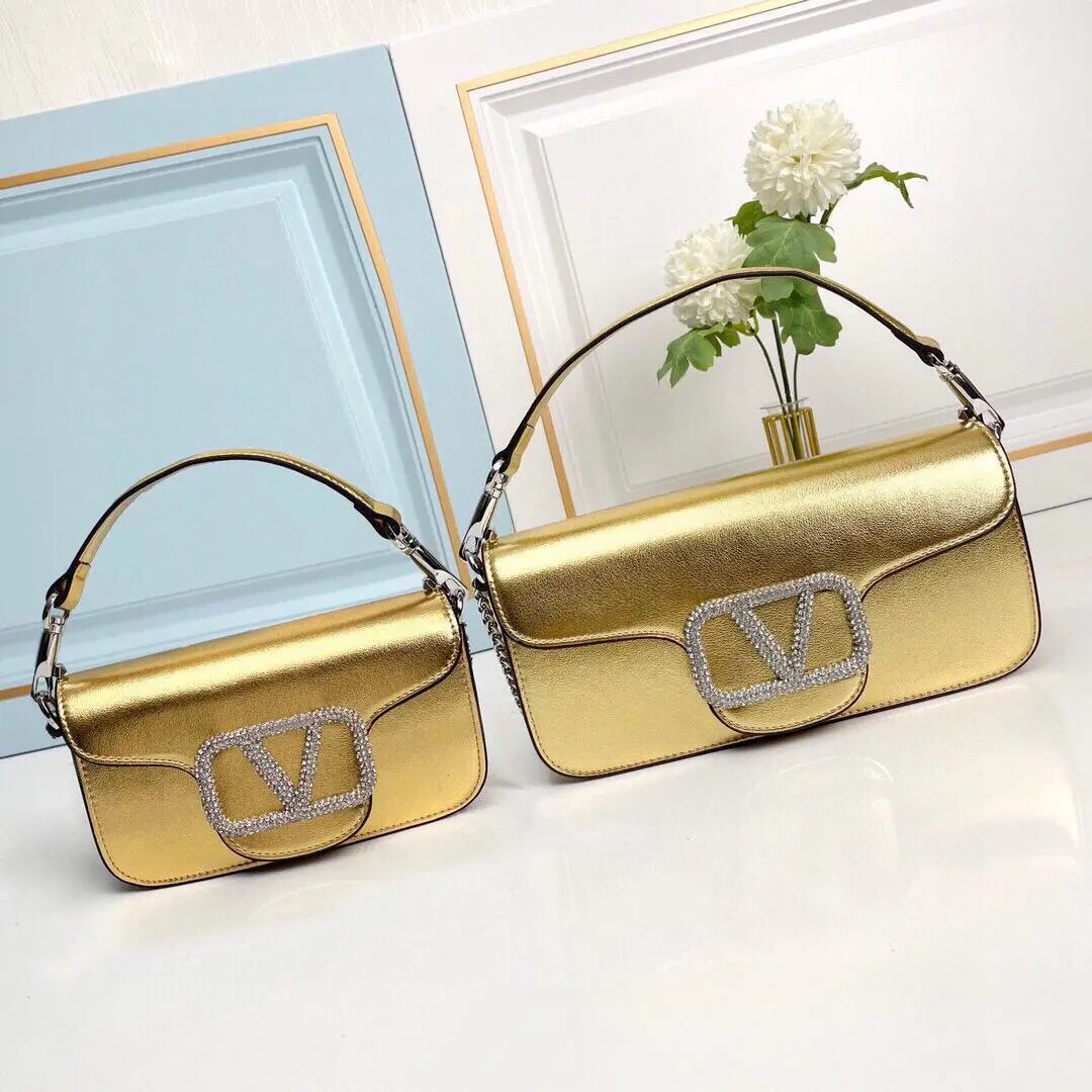 Valentino Garavani Locò Small Shoulder Bag with Crystal VLogo Brown