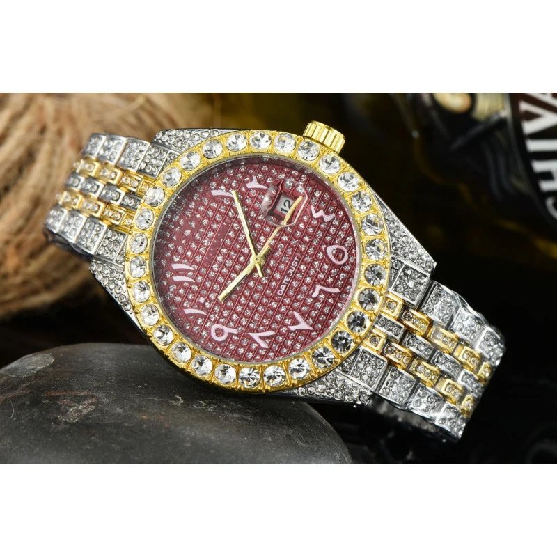 Rolex Datejust Two-Tone Iced Out Arabic Dial Red Face