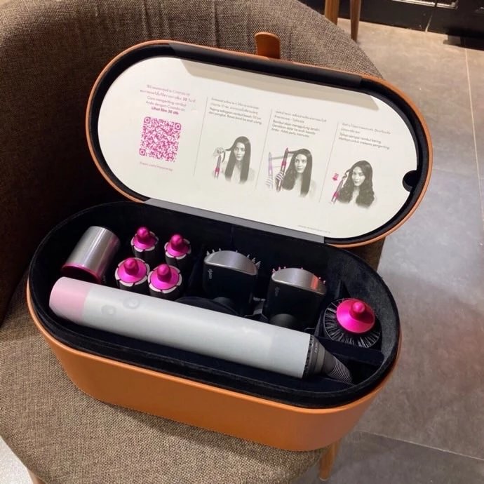 Dyson Airwrap Complete Hair Styler Set Nickel/Fuchsia with Tan Case