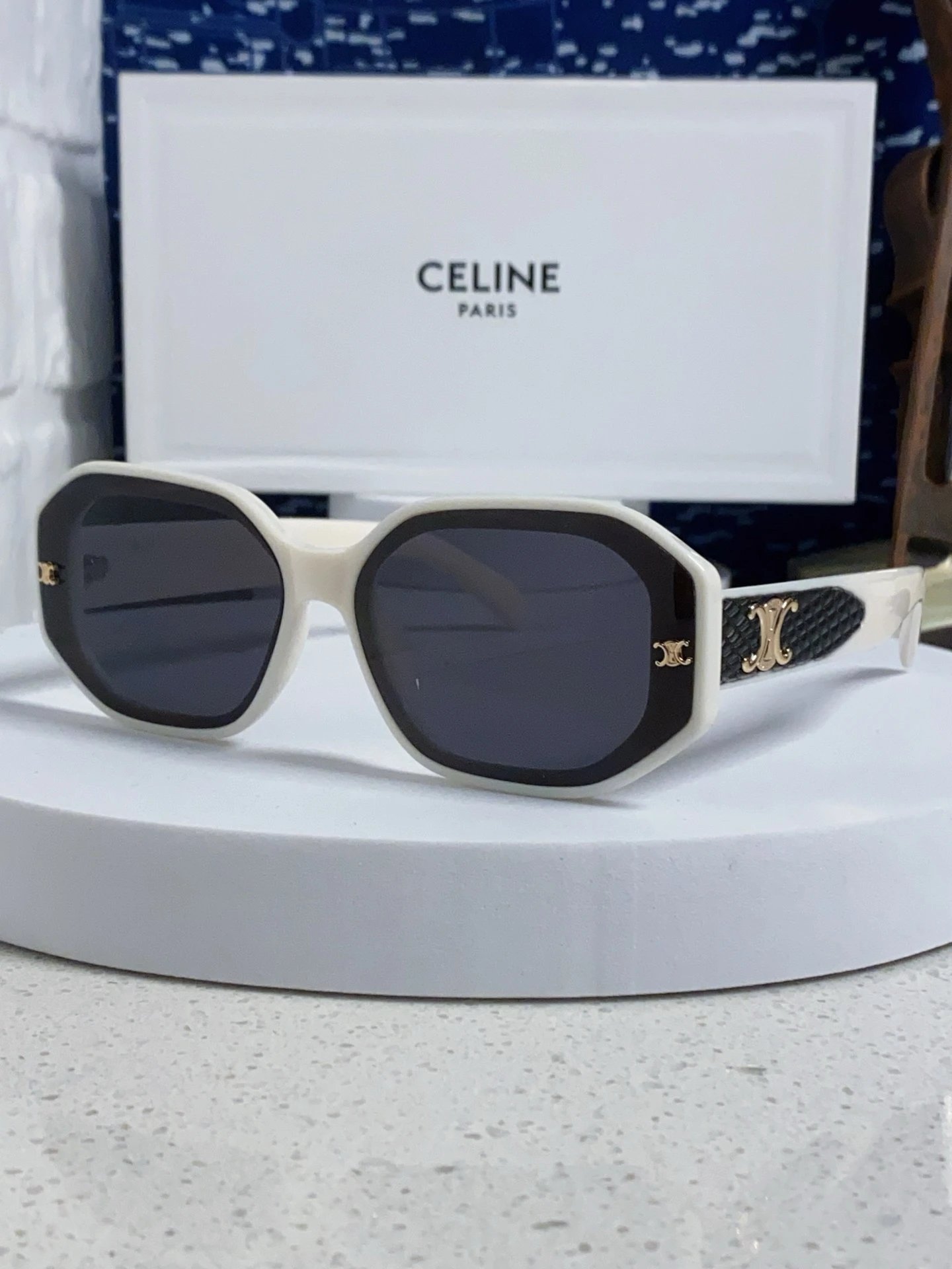 Celine Triomphe Rimless Geometric Sunglasses Gold / Gradient Grey Pink