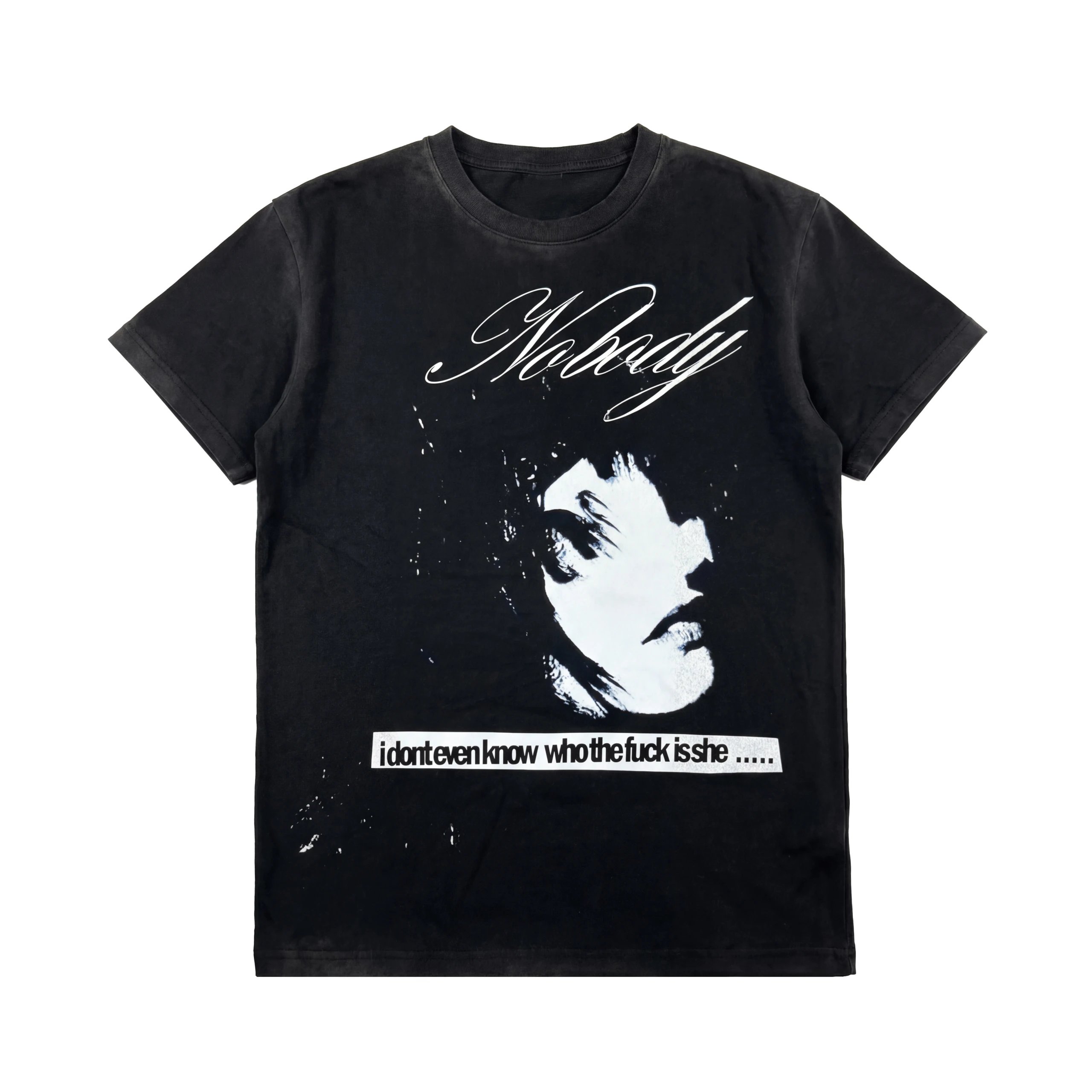 NumbAsia Nobody Portrait Slogan Washed T-Shirt Black