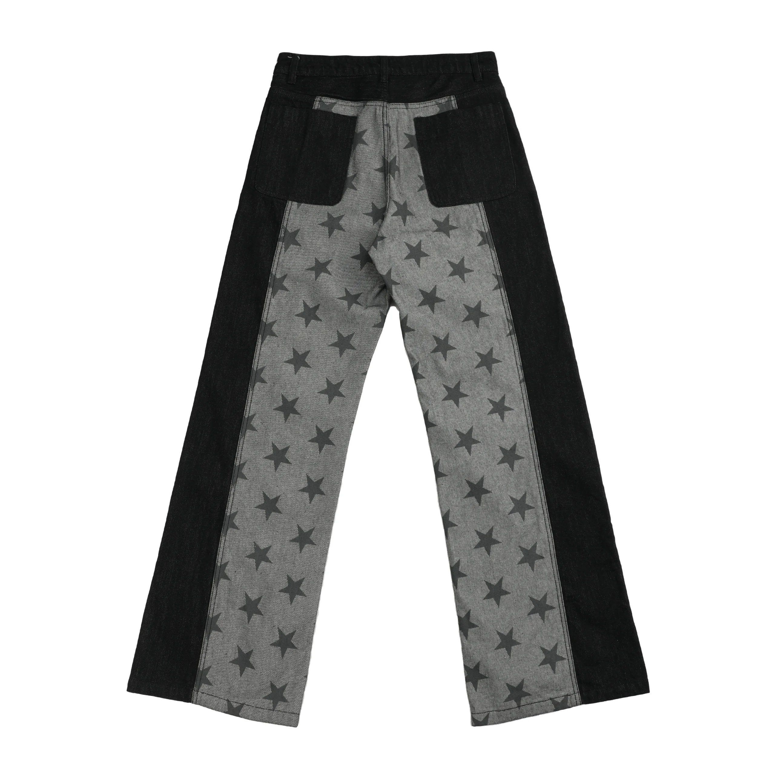 NumbAsia Star Patchwork Straight Denim Pants Black Grey