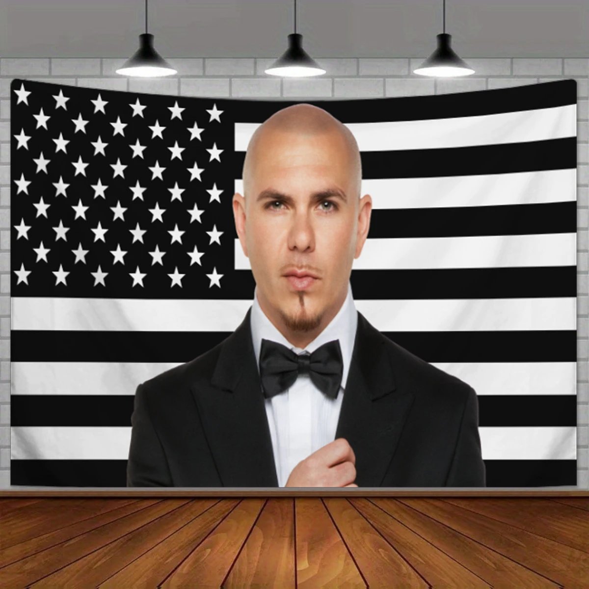 Pitbull Monochrome American Flag Tapestry