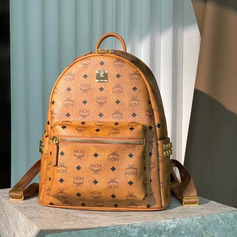 MCM Stark Side Studs Backpack in Visetos Cognac