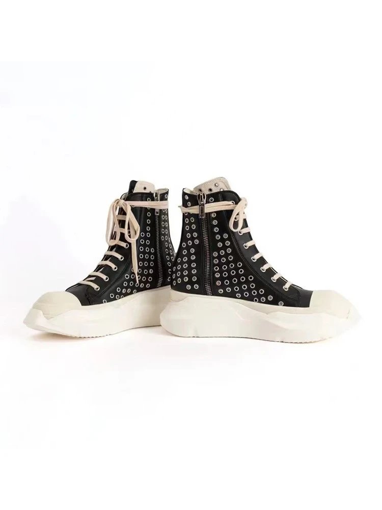 Rick Owens DRKSHDW Abstract Sneaks Studded Eyelets High-Top Black/Milk