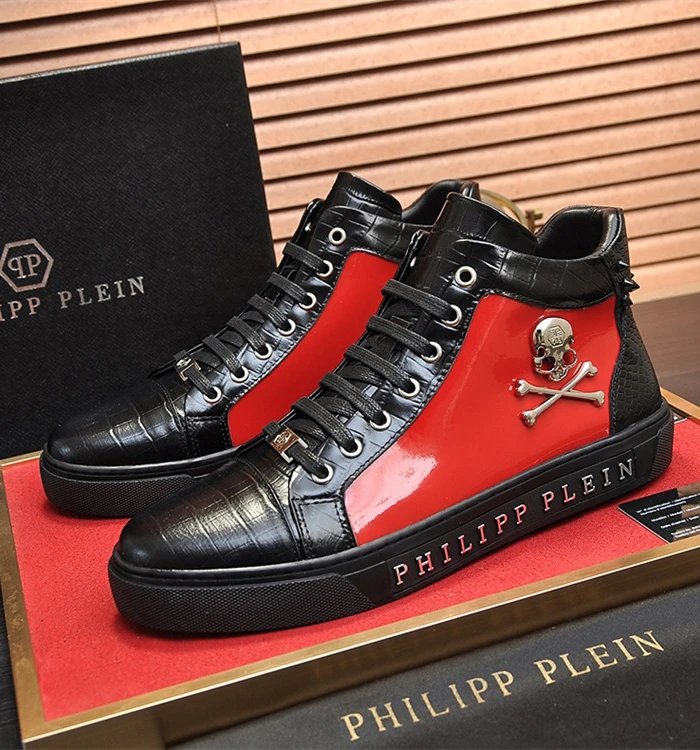 Philipp Plein Hi-Top Sneakers Notorious Skull Black Red