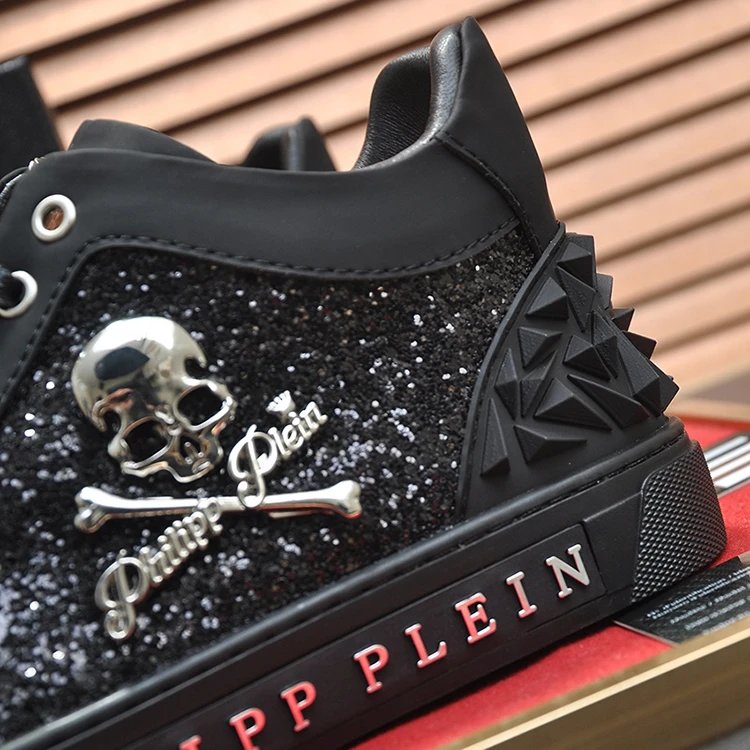 Philipp Plein Skull Studded Glitter Mid-Top Sneakers