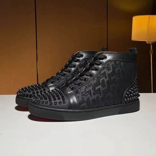 Christian Louboutin Louis Spikes Flat High Top White Leather