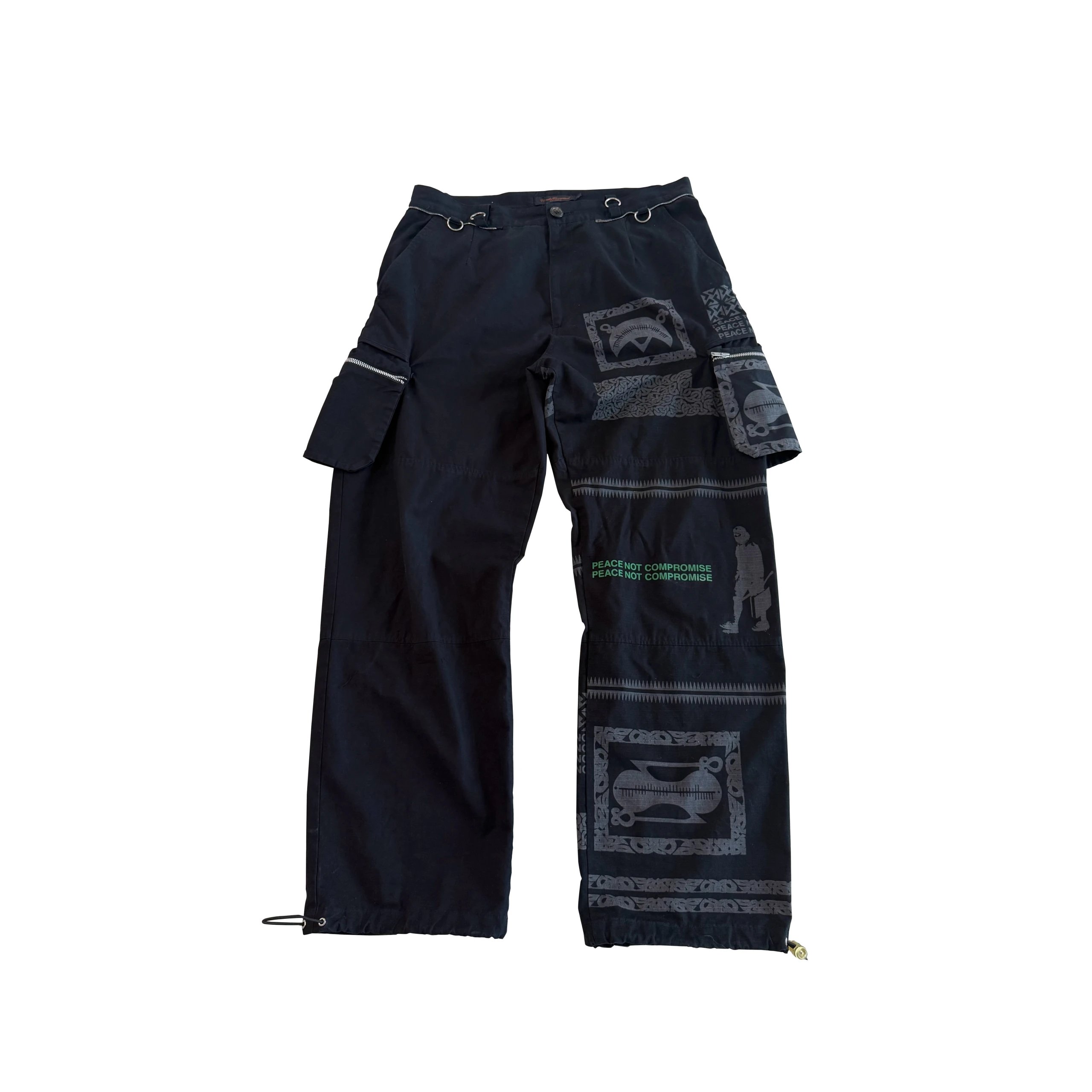 Undercover SS03 Scab Tribal "Peace Not Compromise" Cargo Pants Black